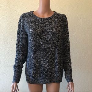 Gap Sweater Women’s Size L Black/White Cable Knitted Warm Long Sleeves Elastic
